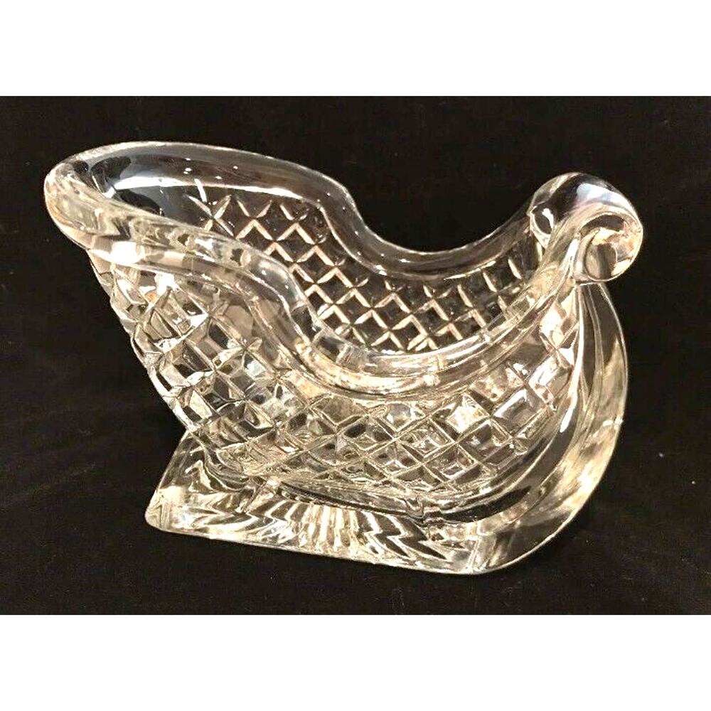 CRYSTAL 7”x 5" Christmas Santa Sleigh CANDY & NUT Dish 24% Lead Candy Holiday